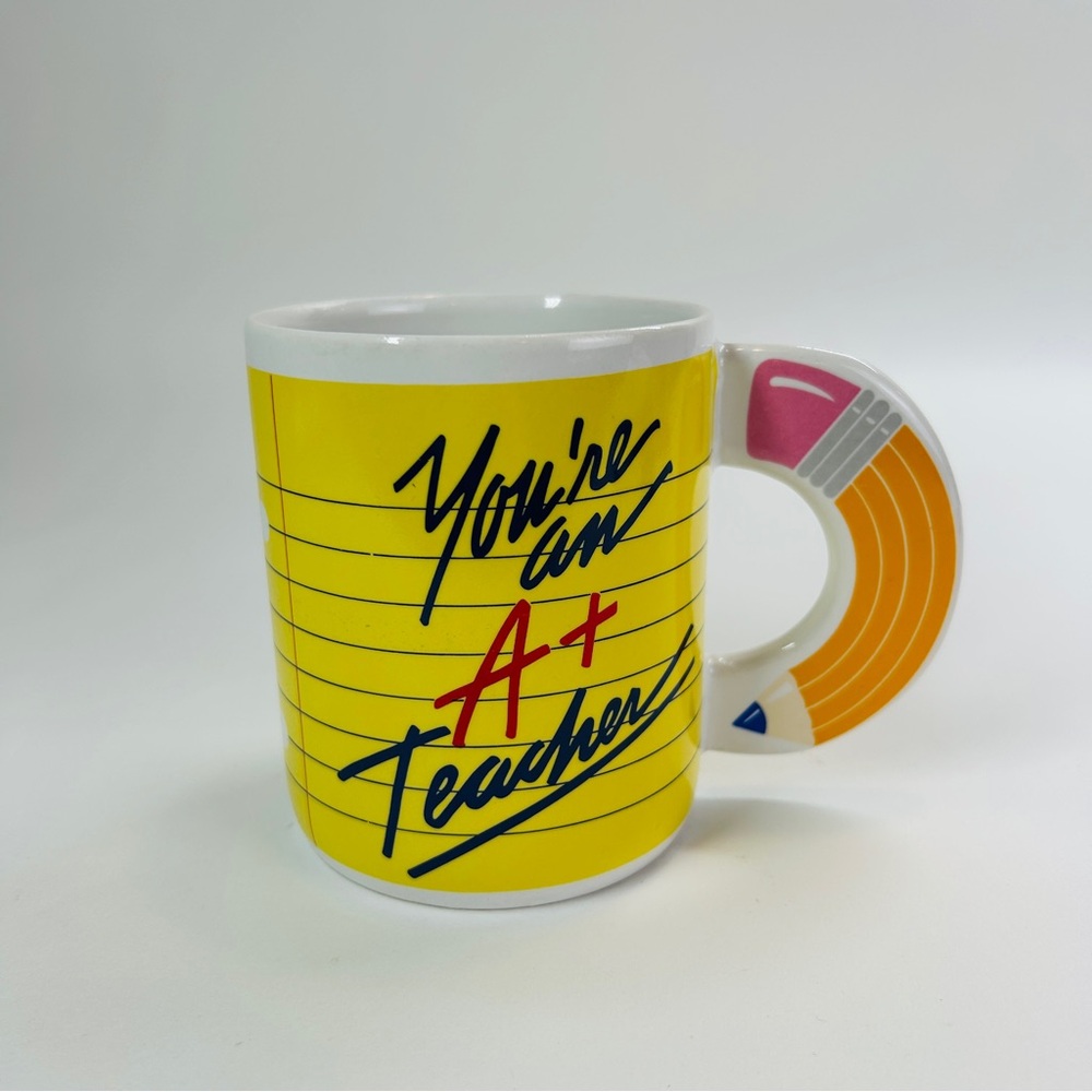Vintage 1980s Avon You’re An A+ Teacher Coffee Mug Pencil Handle Design Cup #211